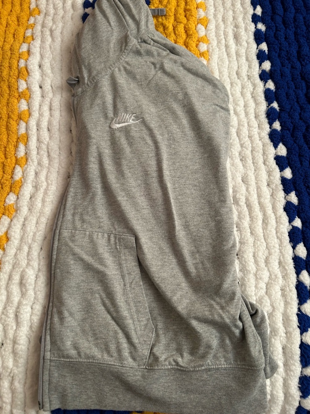Nike Light Gray Full-Zip Hoodie with White Embroidered Swoosh